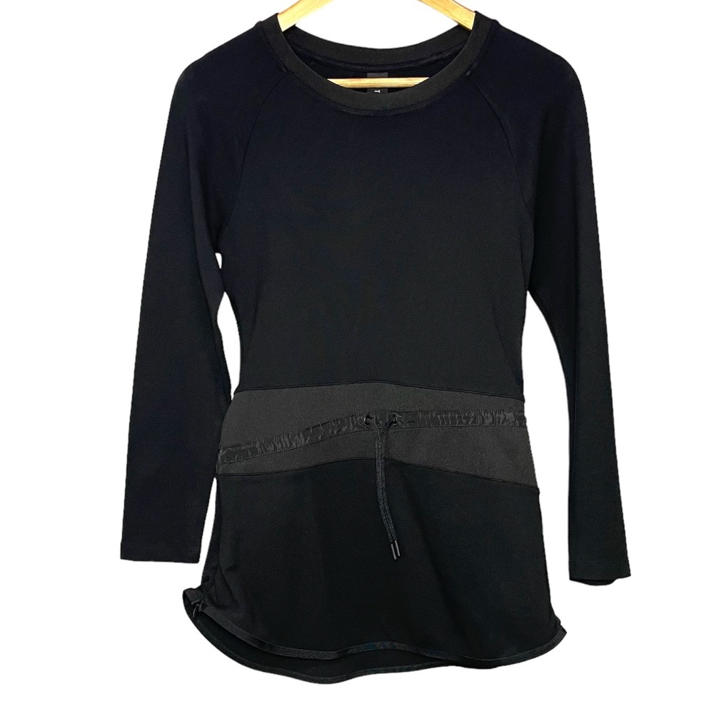 Kith Sweatshirt Tunic Womens Size XS S Black Tie Waist L/S Side Zippers Crewneck